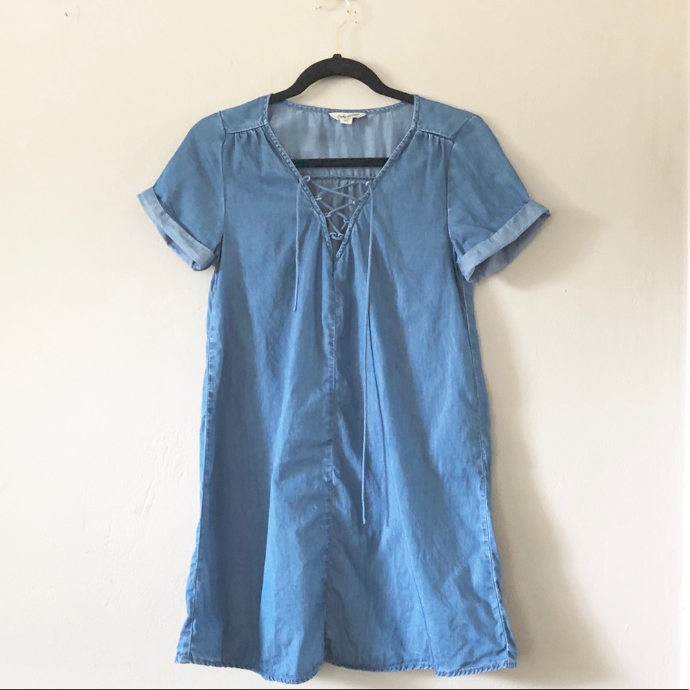 Blue front lace up dress